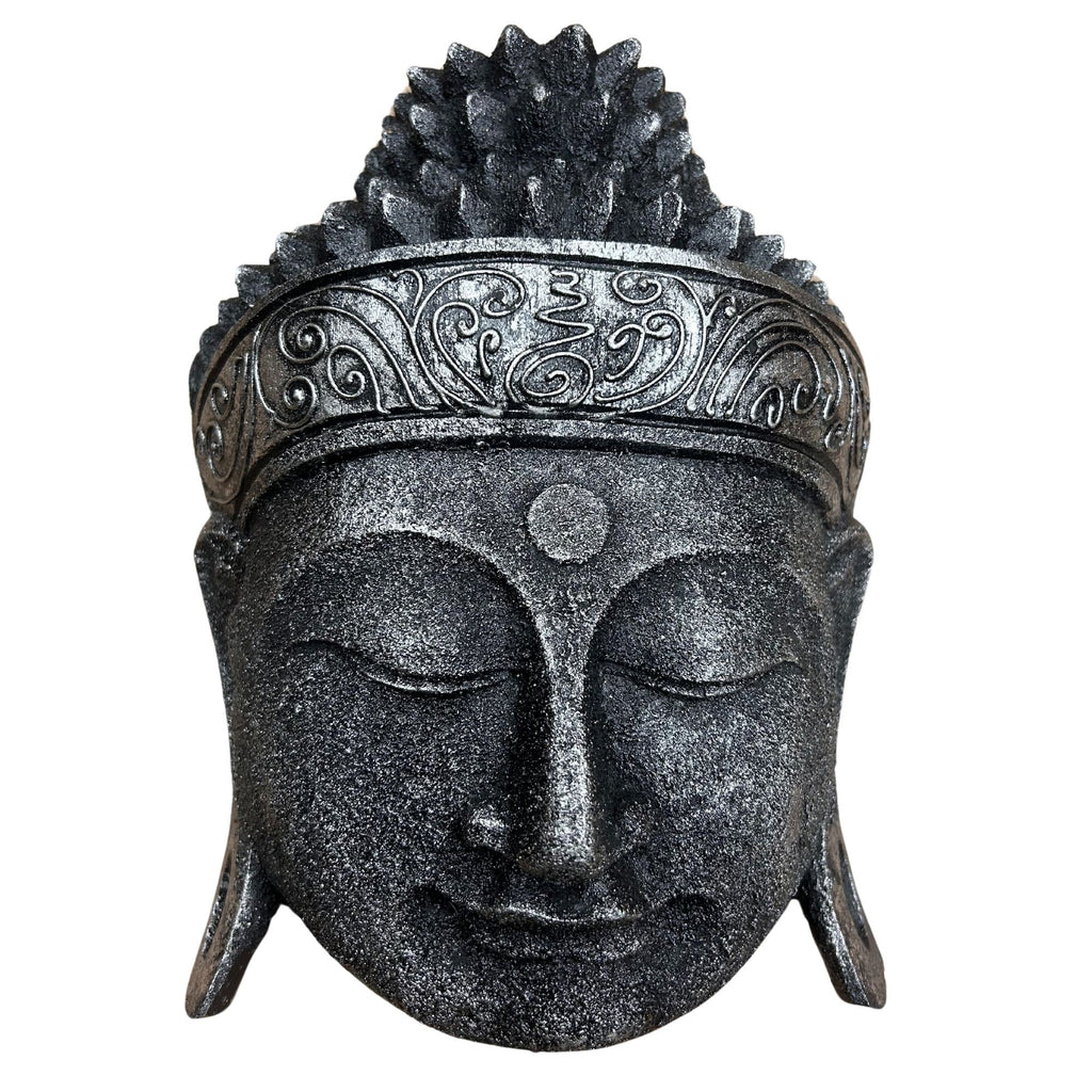 Hand Carved Buddha Head Wall Decor, 25 cm, Silver Shine – view 2