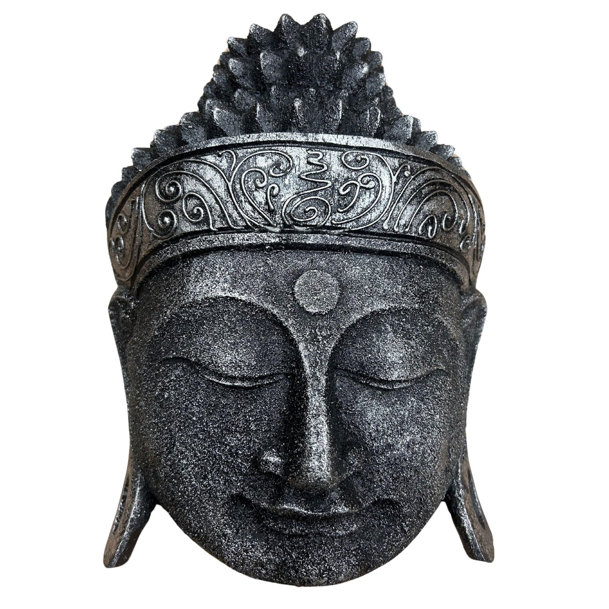 Hand Carved Buddha Head Wall Decor, 25 cm, Silver Shine – view 2