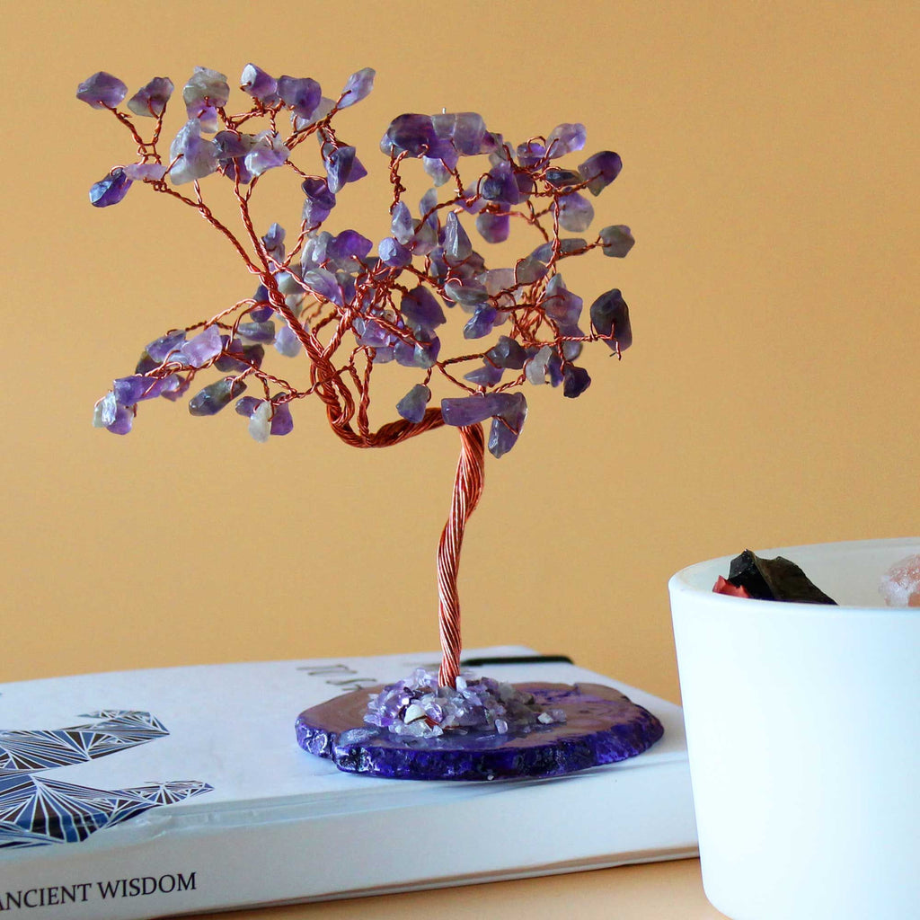 Large Amethyst Gemstone Tree on Natural Agate Base - 100 stones – view 3