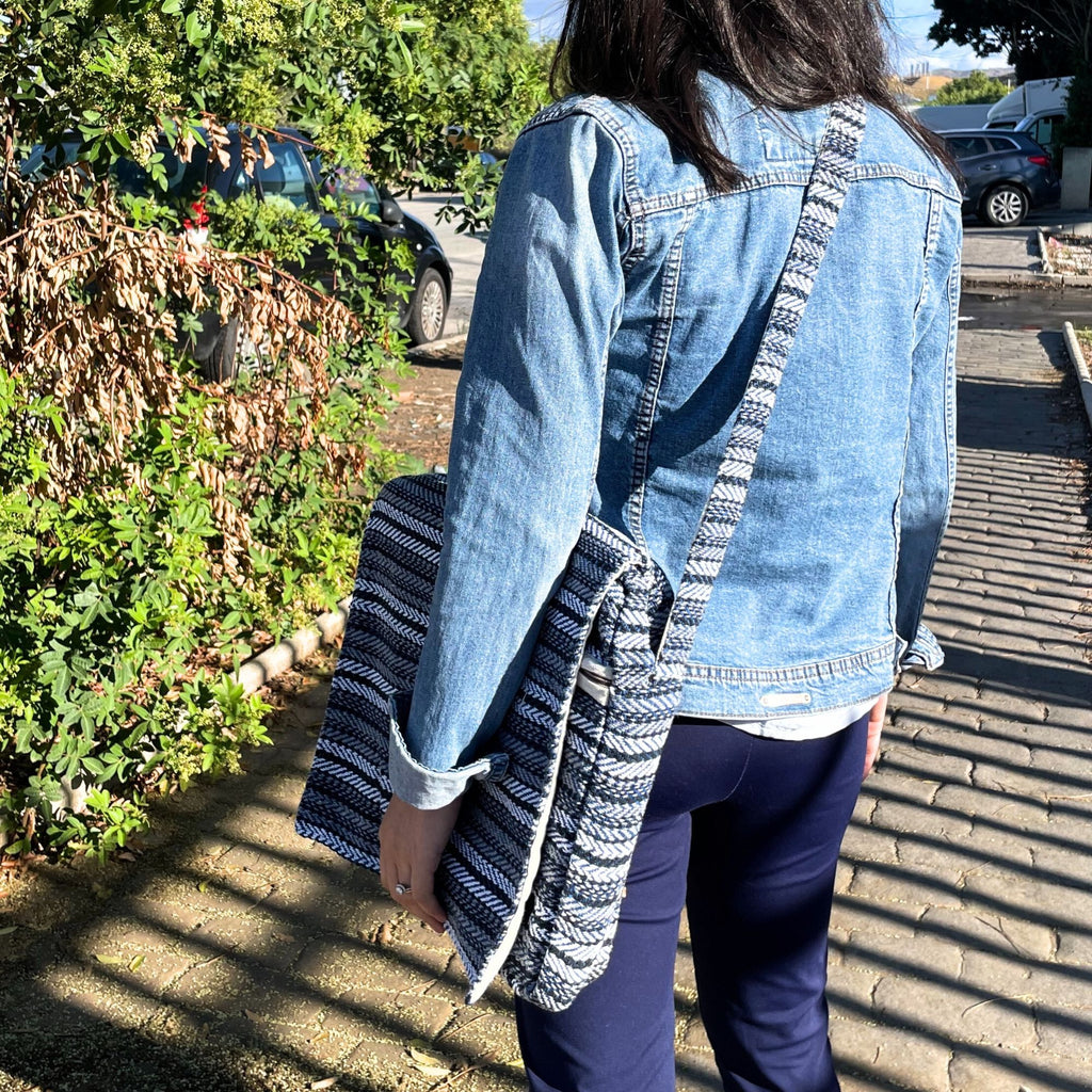 Soft Cotton Laptop Bag - Blue Stripes – view 2