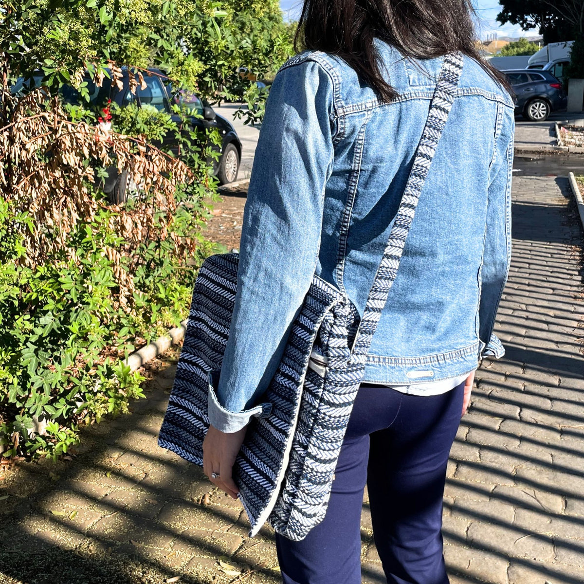 Soft Cotton Laptop Bag - Blue Stripes – view 2