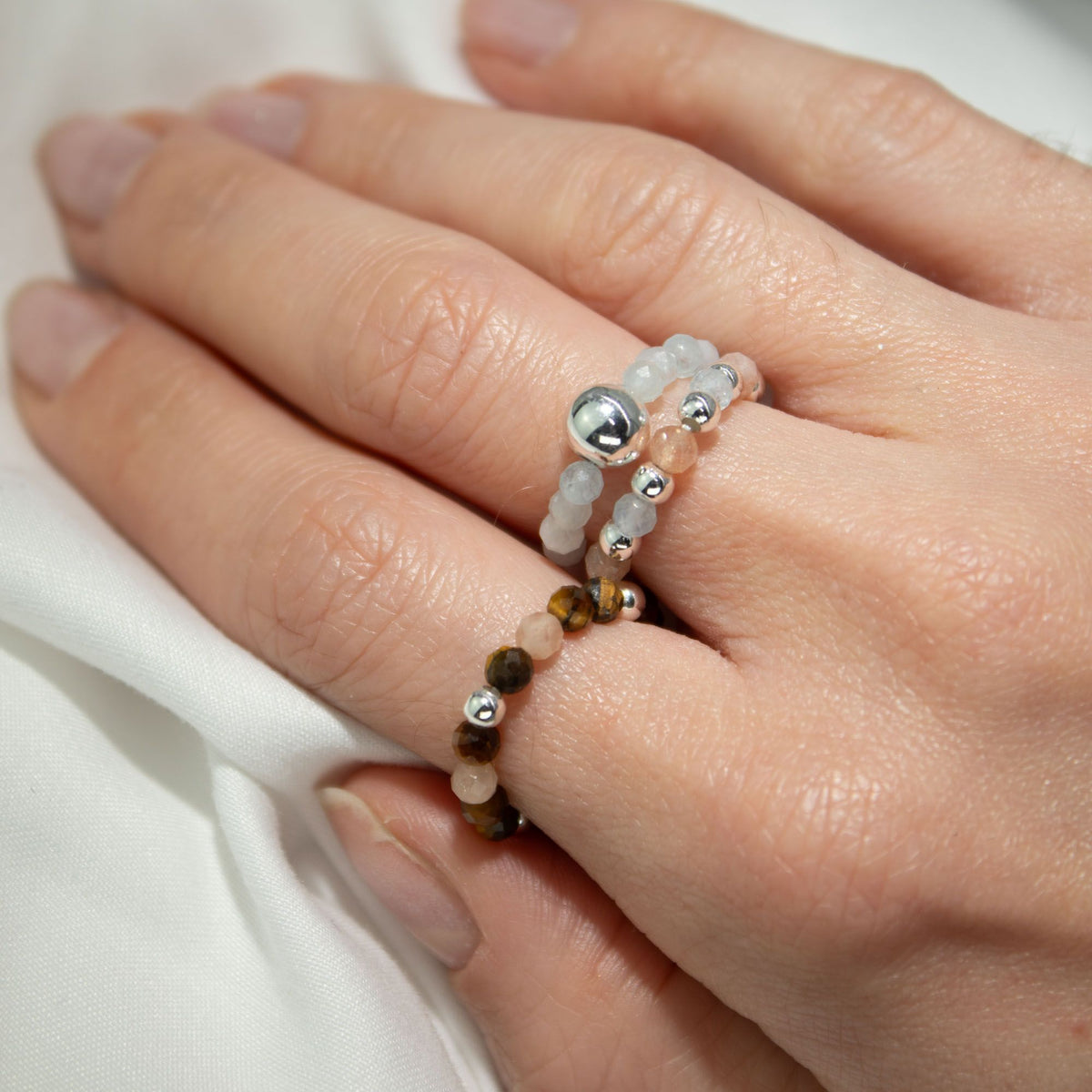 Nymph Gemstone Ring Set - Sea Sunset Sunstone & Tiger's Eye – view 5