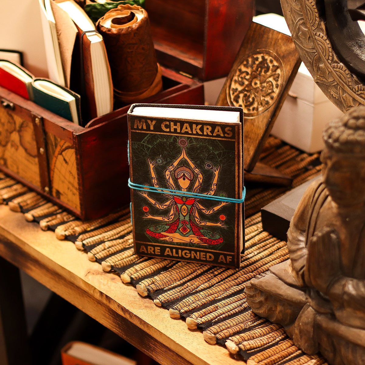 Leather Chakra Goddess Notebook, Aligned AF – 17.5x13 cm