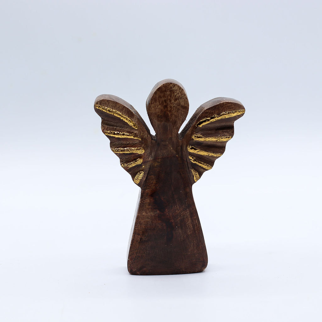 Small Mango Wood Angel - Gold Wings, 12cm – view 7