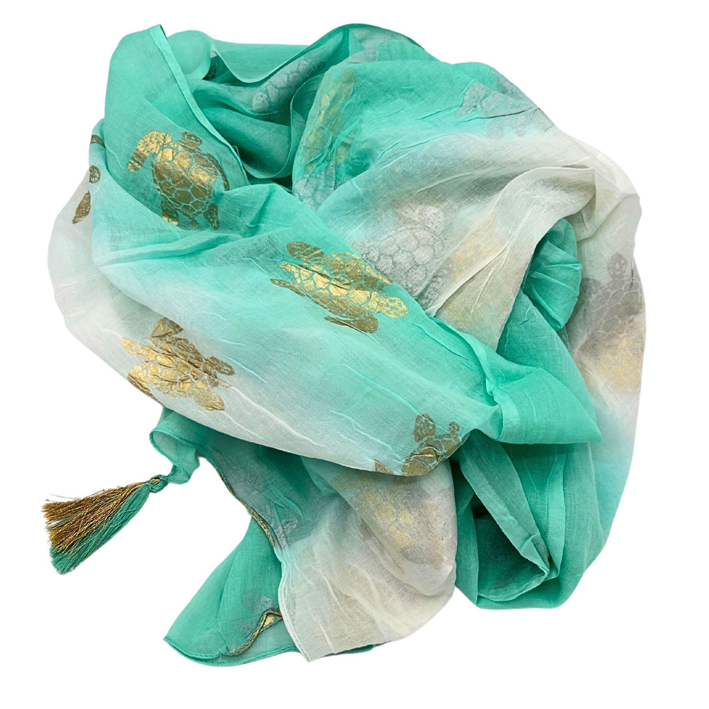 Nomad Sari White & Turquoise Pareo with Gold Turtle Design – view 2