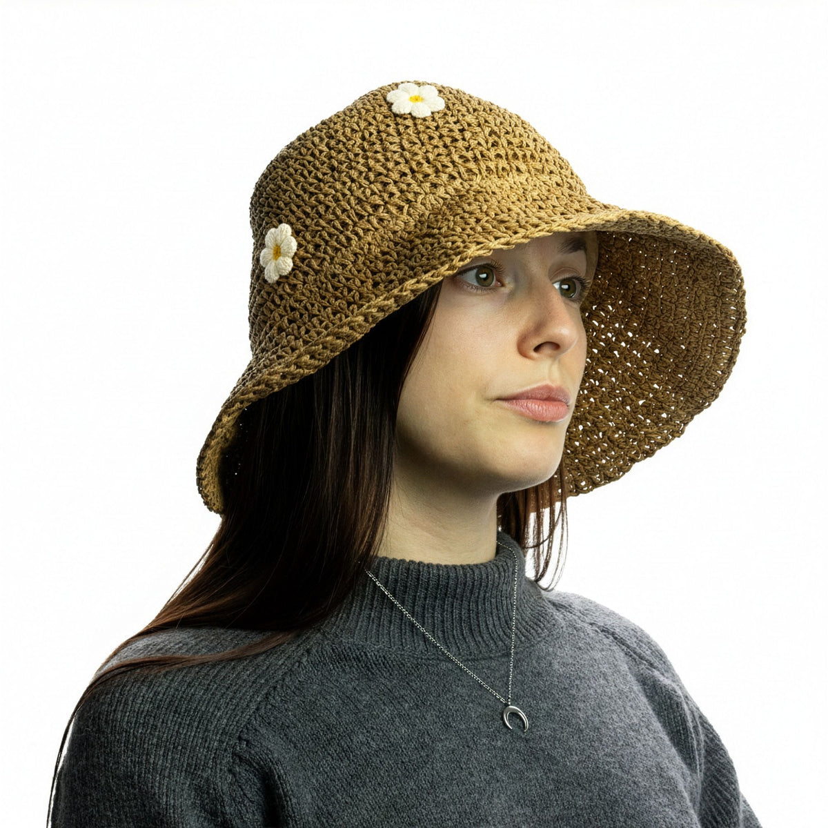 Nomad Sari Floppy Straw Sun Hat - Coffee and Daisies – view 2