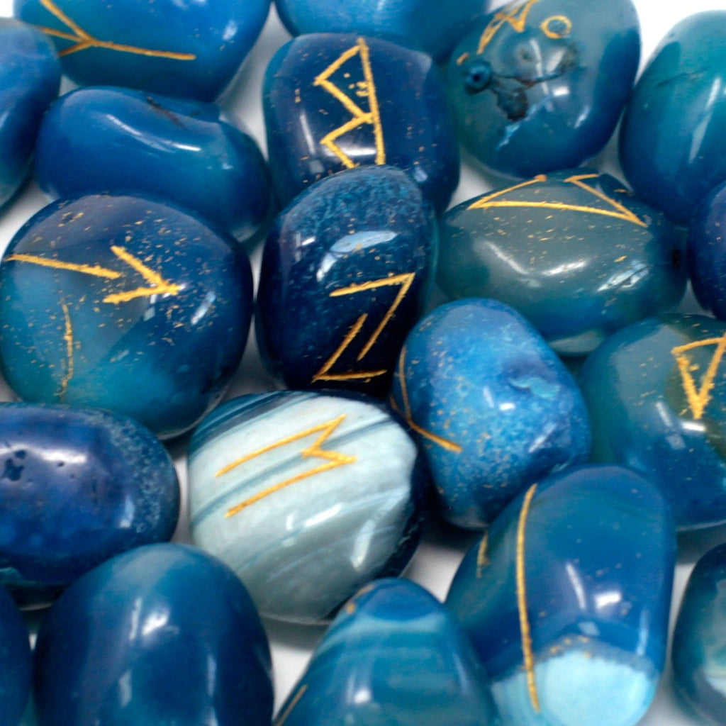 Blue Onyx Rune Set in Cotton Pouch