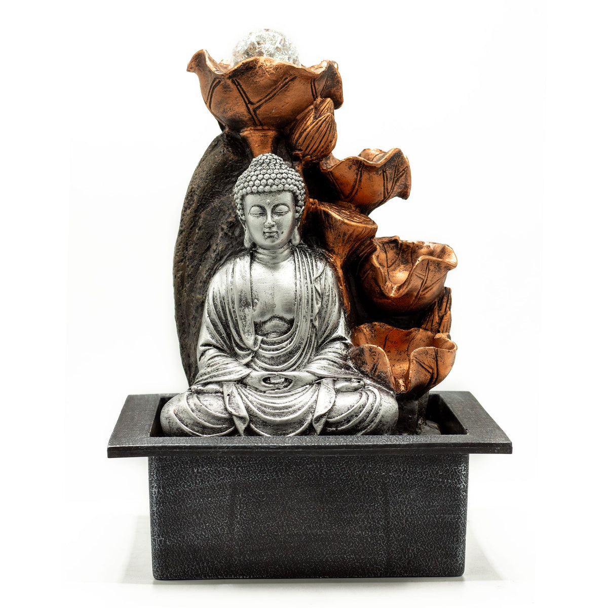 Silver Buddha Tabletop Water Feature, Crystal Ball – view 2