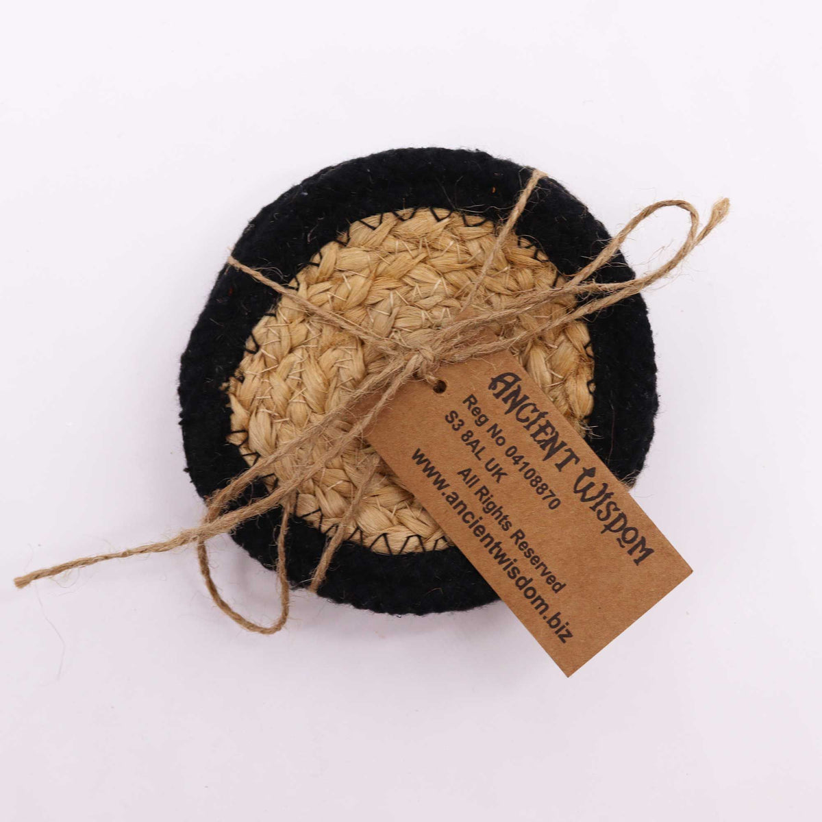 Jute & Cotton Coasters, Black Border, Set of 4 – view 2