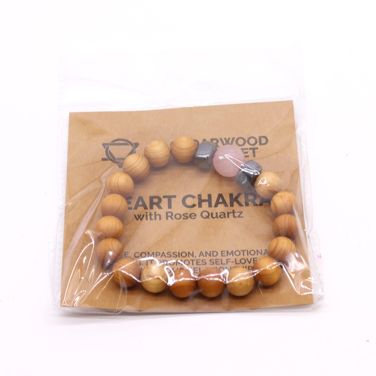 Cedarwood Heart Chakra Bangle with Rose Quartz – view 3