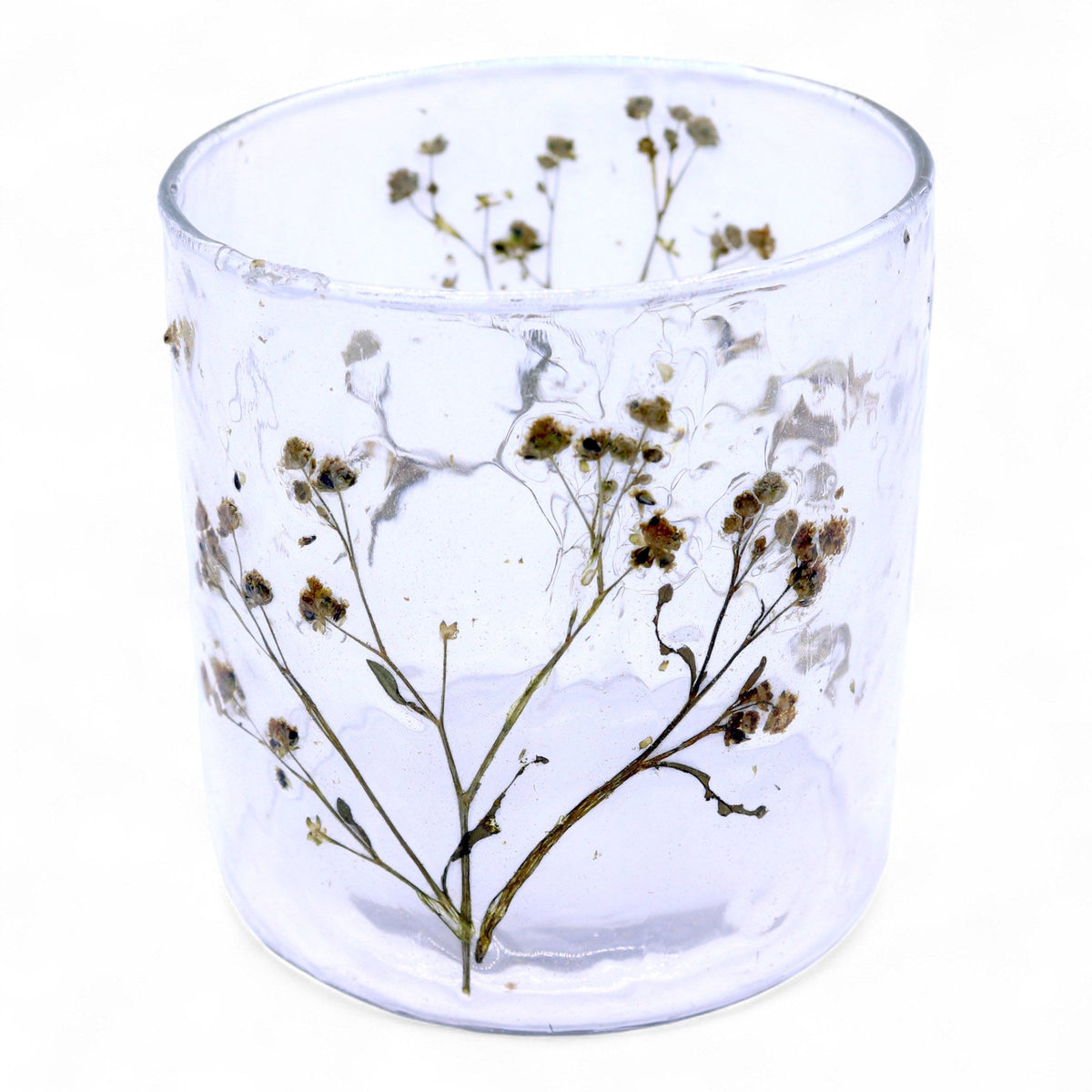 Natural Floral Glass Straight Candle Holder - Margarita 8x8cm