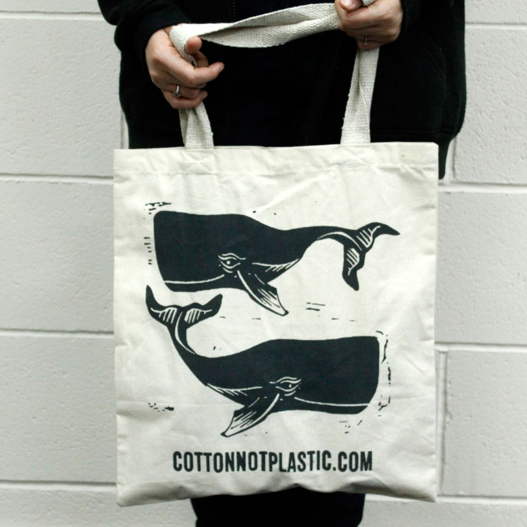 Large Natural Cotton Bag 38x42cm - Whales Print – view 2