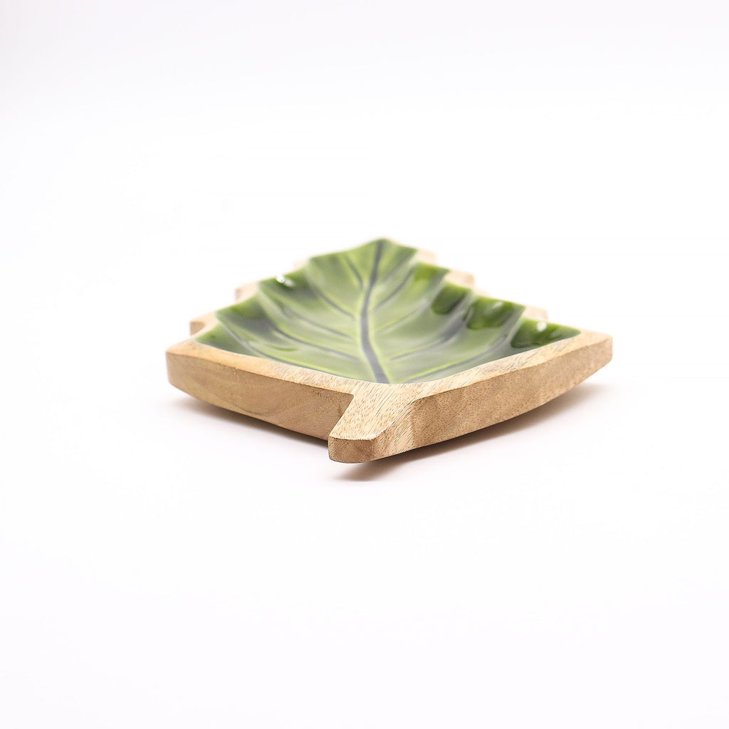 Green Enamel Leaf Wooden Bowl - 33 x 17 cm – view 6