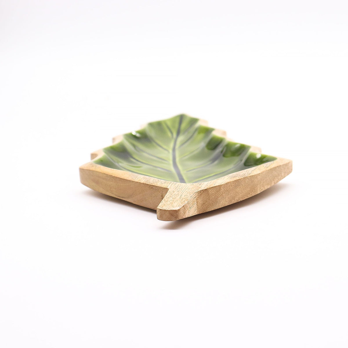 Green Enamel Leaf Wooden Bowl - 33 x 17 cm – view 6
