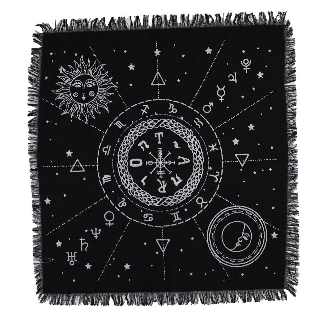 Fringed Cotton Altar Cloth - Moon and Sun Chart – view 2