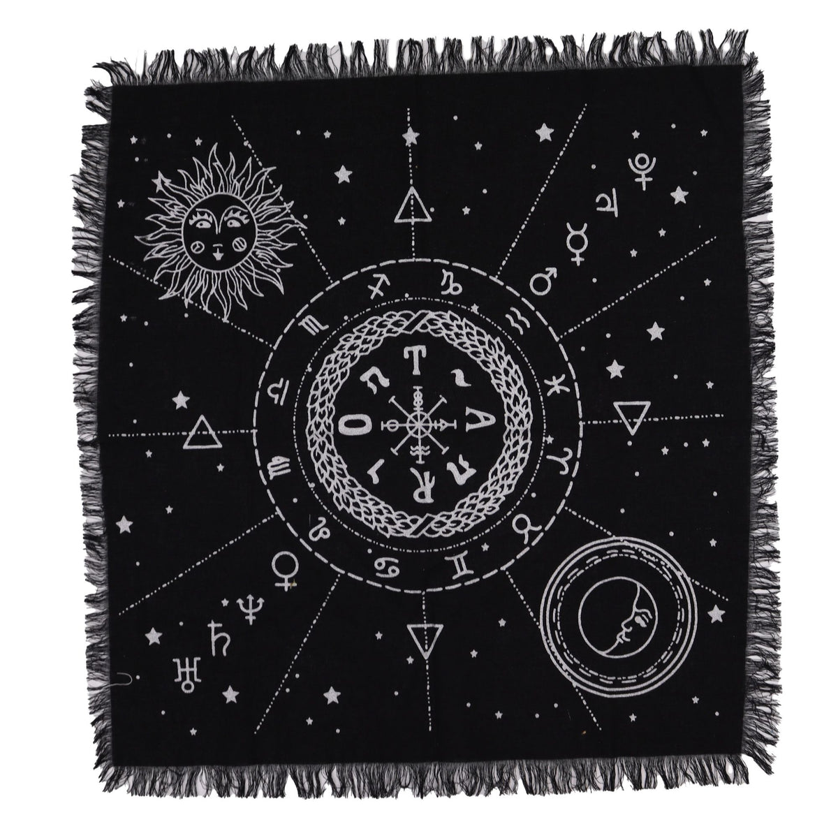 Fringed Cotton Altar Cloth - Moon and Sun Chart – view 2