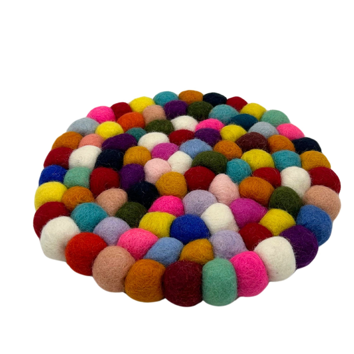 Felt Ball Round Table Mat - 20cm Multi Colour