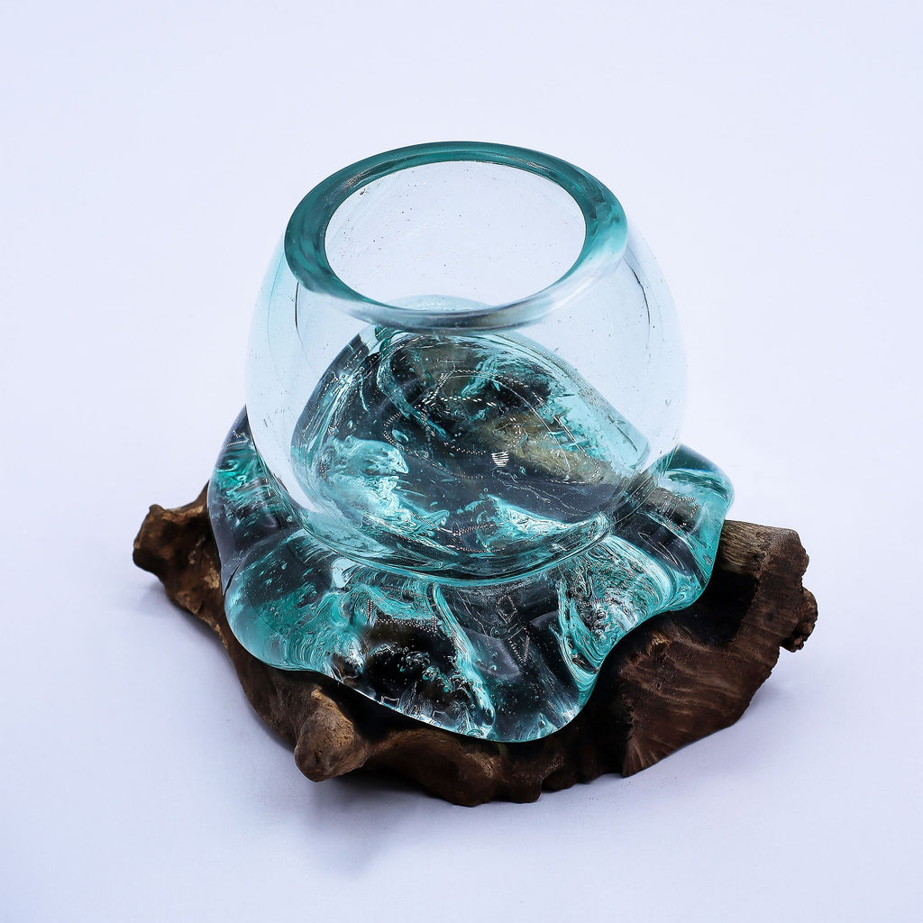 Molten Glass Mini Goldfish Bowl on Wood 20cm – view 5