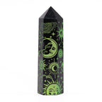 Engraved Black Obsidian Point - Forest Green Celestial Symbols – view 6