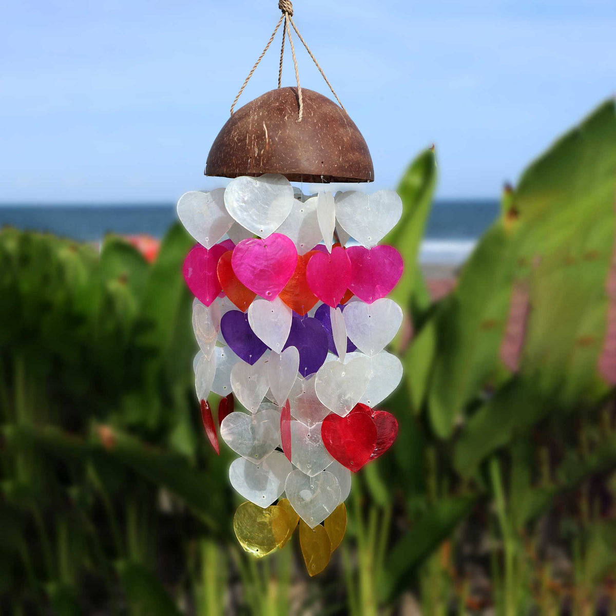 Coconut & Capiz Shell Wind Chime, Heart, 40cm