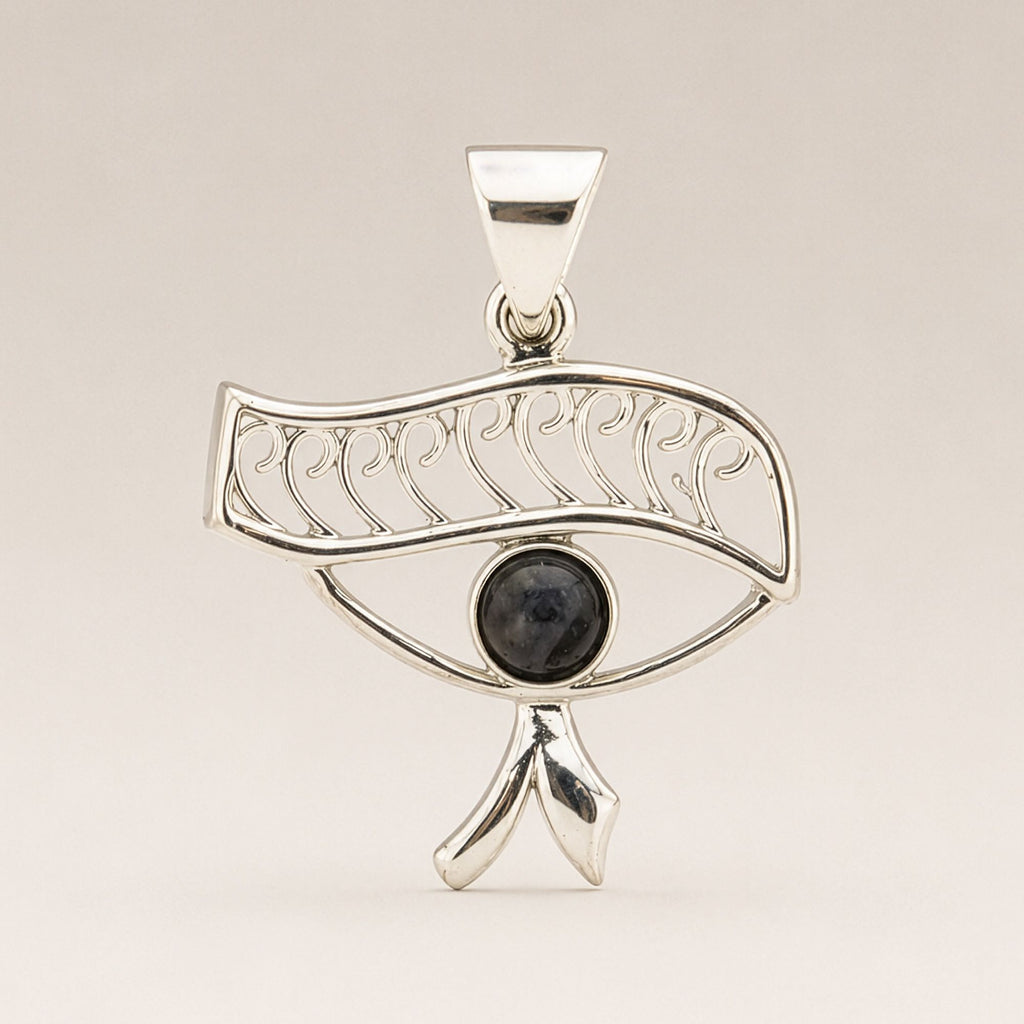 Eye of Cleopatra Iolite Pendant Necklace Silver Plated Cord