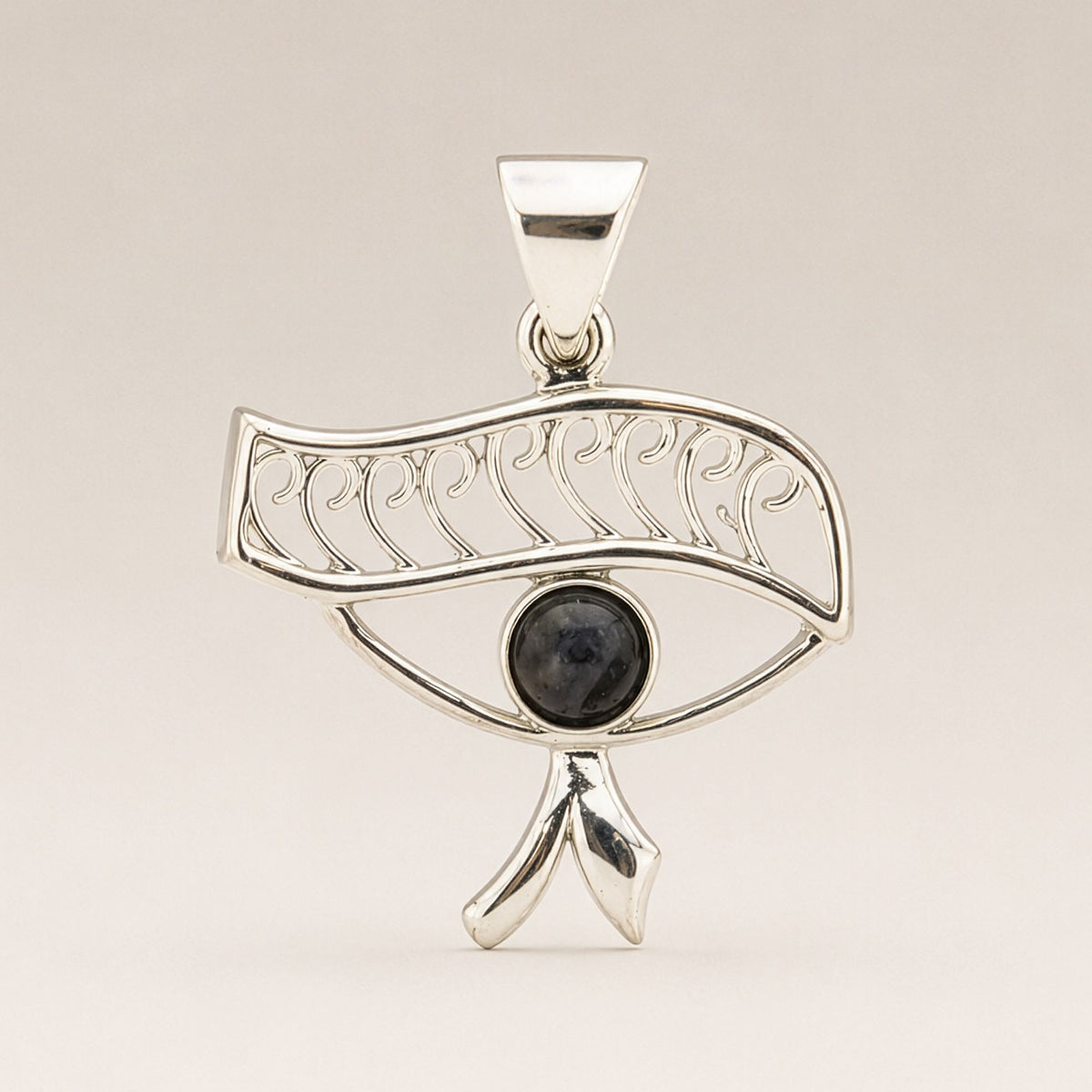 Eye of Cleopatra Iolite Pendant Necklace Silver Plated Cord