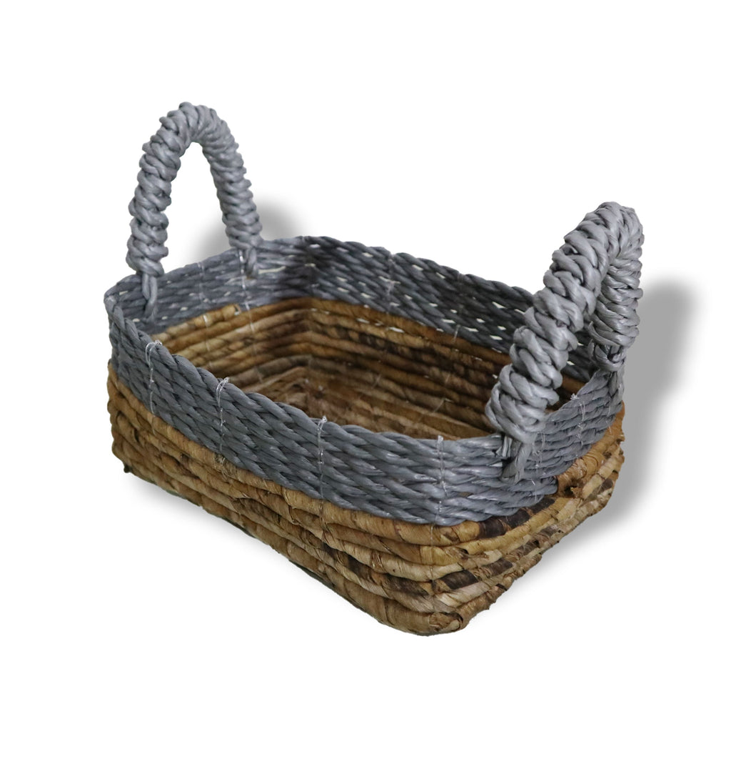 Banana Leaf & Grey Raffia Square Baskets, Set of 3 – view 3