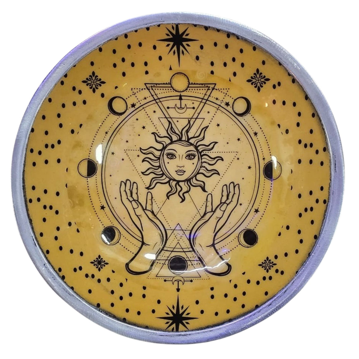 Triple Leg Enamelled Offering Plate - Hands and Sun – view 2