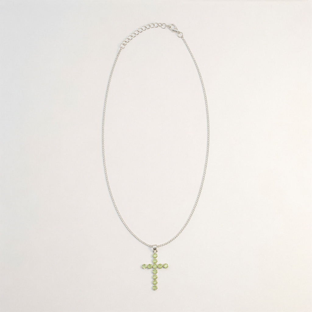 Peridot Crucifix Pendant Necklace on Silver Plated Chain 45cm – view 4