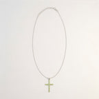 Peridot Crucifix Pendant Necklace on Silver Plated Chain 45cm – view 4