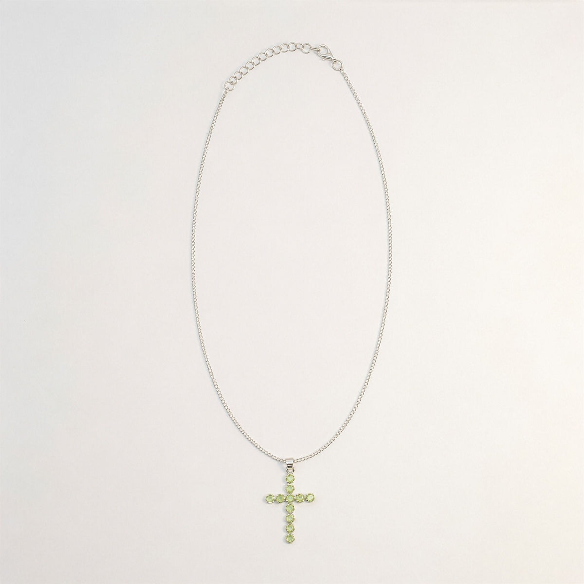 Peridot Crucifix Pendant Necklace on Silver Plated Chain 45cm – view 4