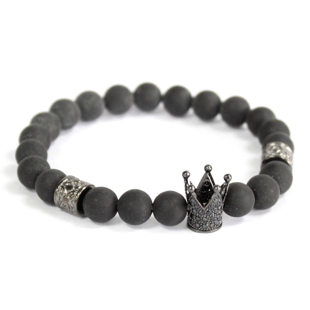 Crystal Crown Charm Black Agate Gemstone Bracelet