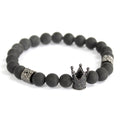 Crystal Crown Charm Black Agate Gemstone Bracelet