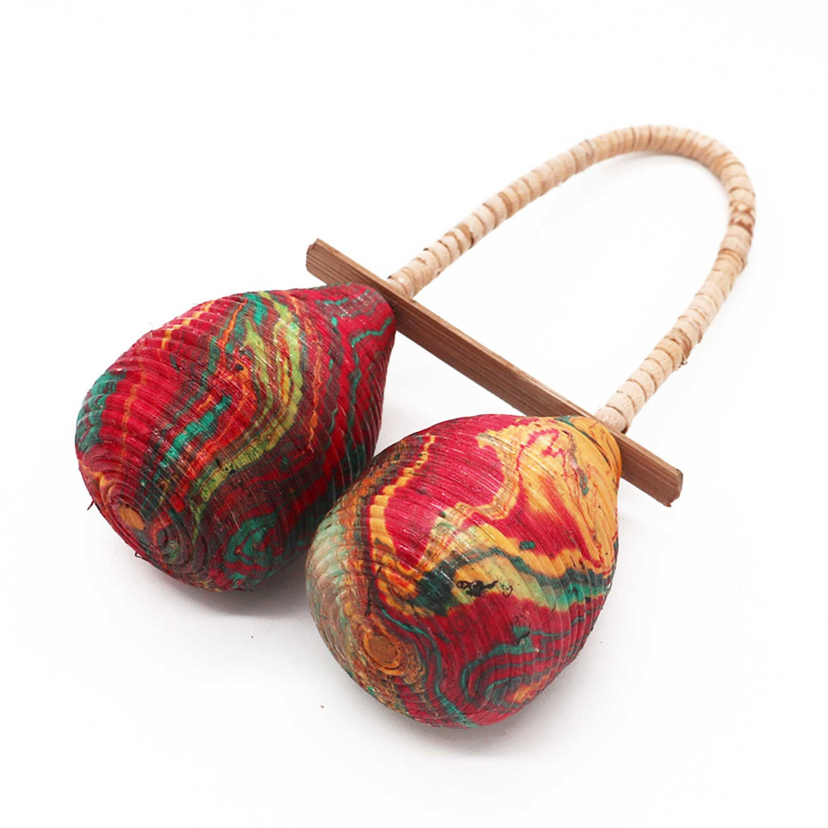 Double Loop Maracas Rattle - Marbled Rattan