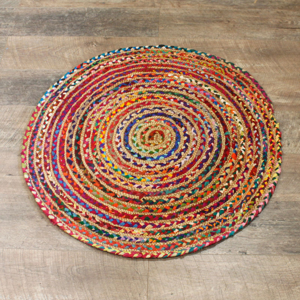 Round Jute and Recycled Cotton Rug - 90 cm – view 6