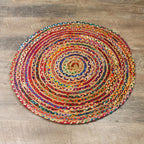 Round Jute and Recycled Cotton Rug - 90 cm – view 6