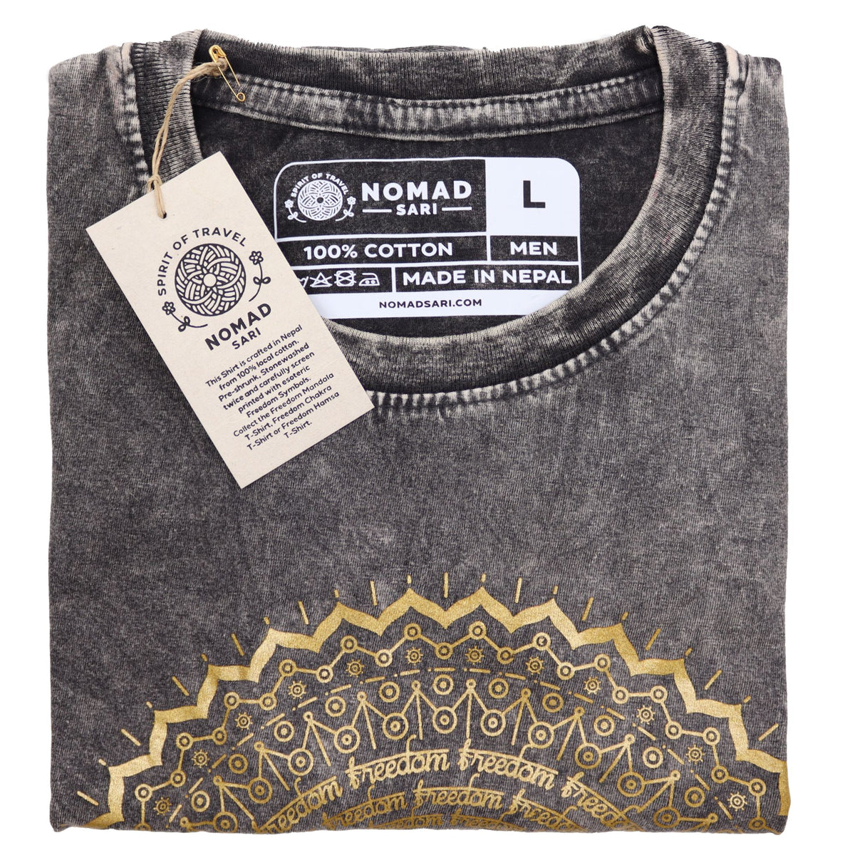 Nomad Sari Stonewashed T-Shirt - Hamsa - Dark Grey - Large