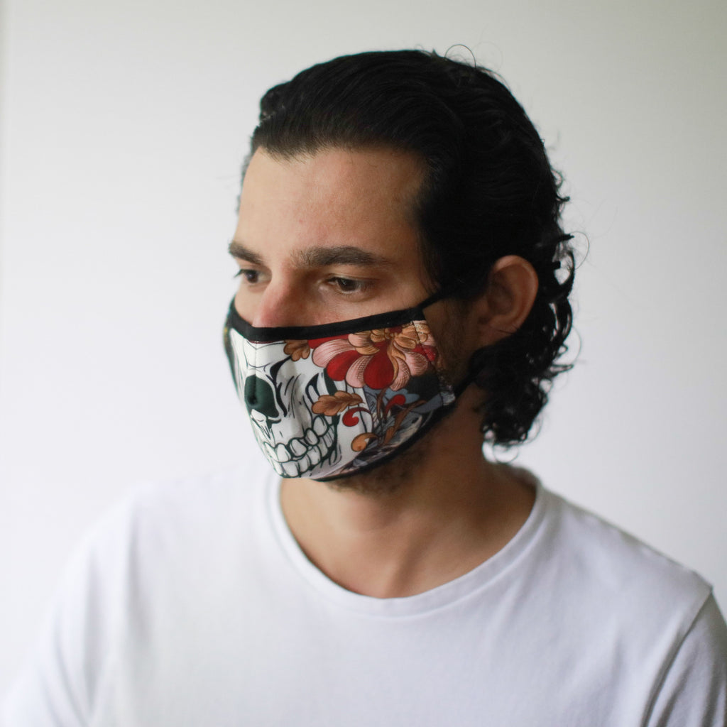 Reusable Fabric Face Covering for Adults, Colourful Calavera – view 3