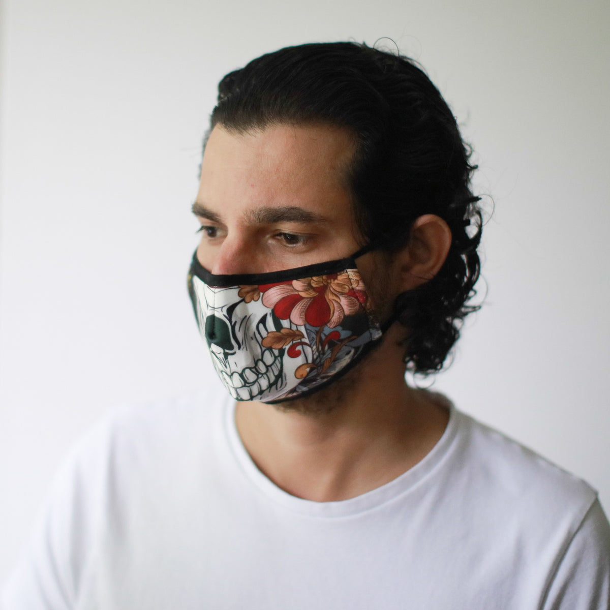 Reusable Fabric Face Covering for Adults, Colourful Calavera – view 3