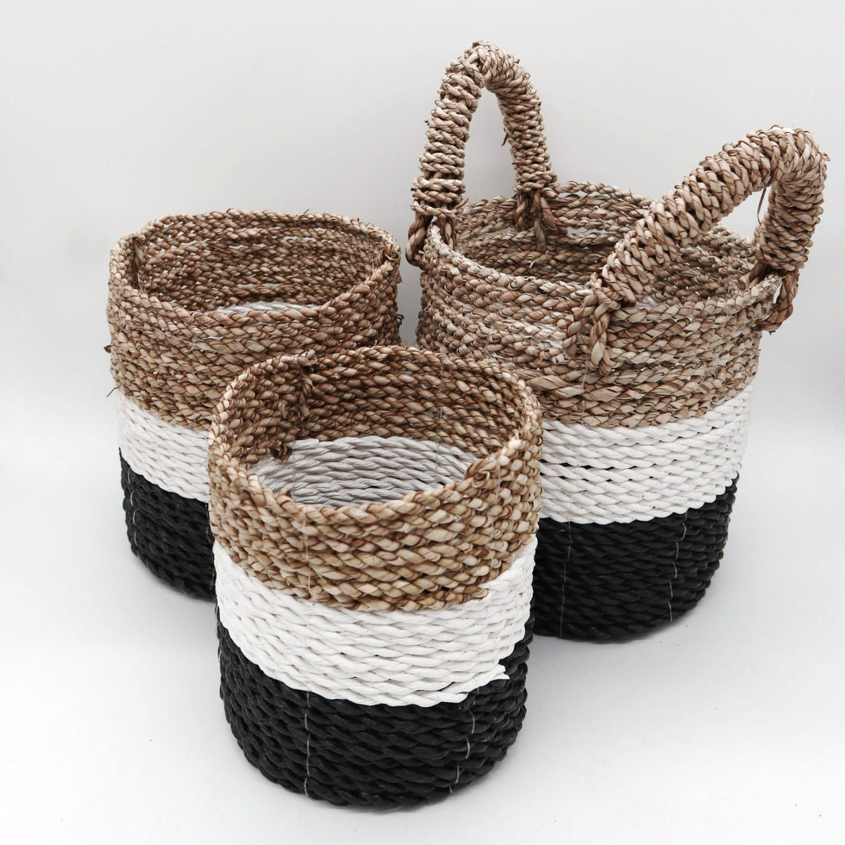 Seagrass Basket Set, 3 Pieces - Dark Grey, White, Natural – view 3