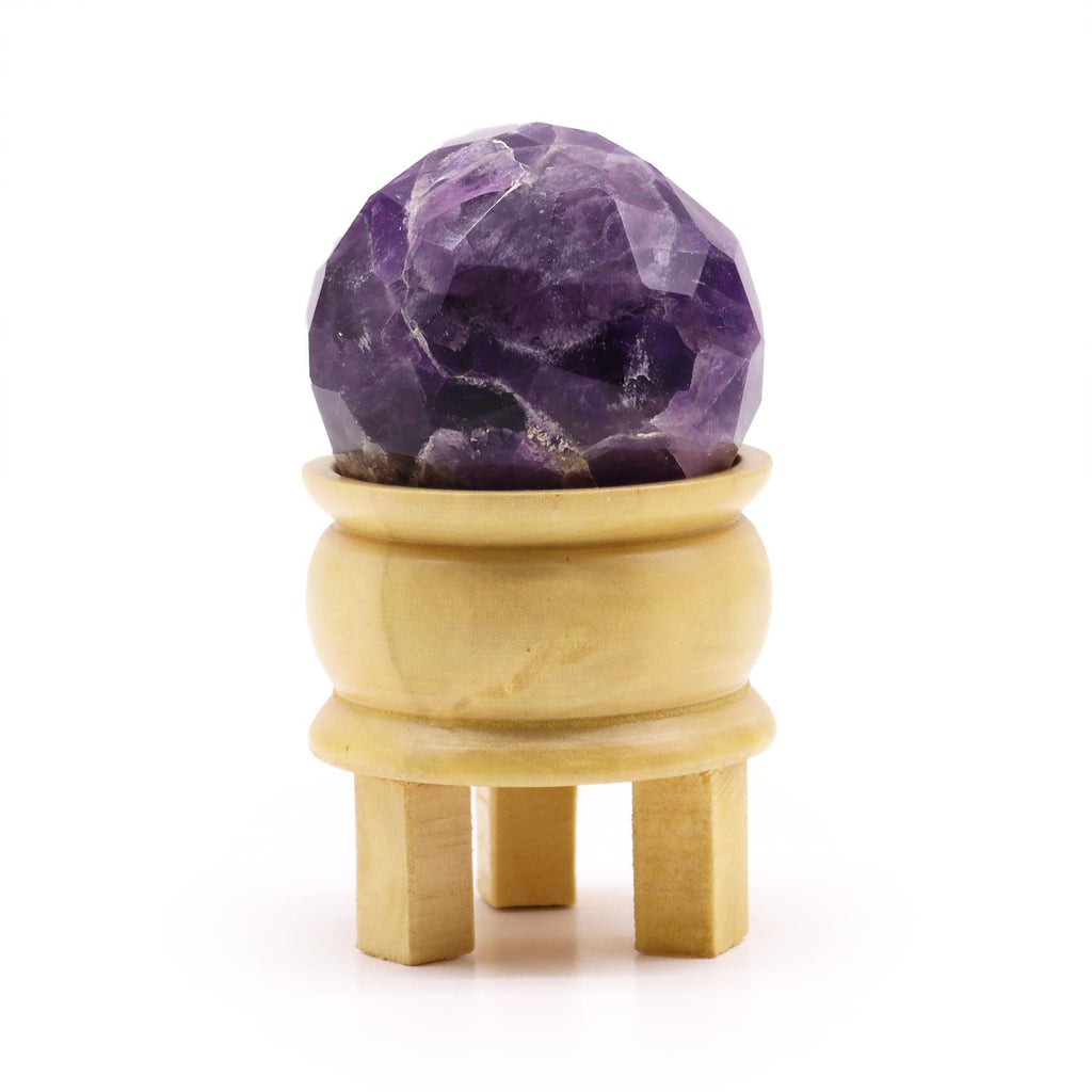 Faceted Amethyst Healing Ball with Wooden Stand – view 3