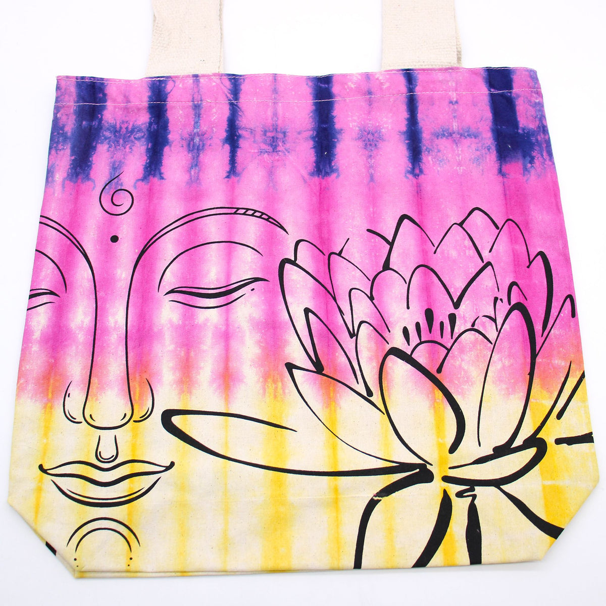 Tie-Dye Cotton Bag - Lotus Buddha - Multicolour - Natural Handle – view 2