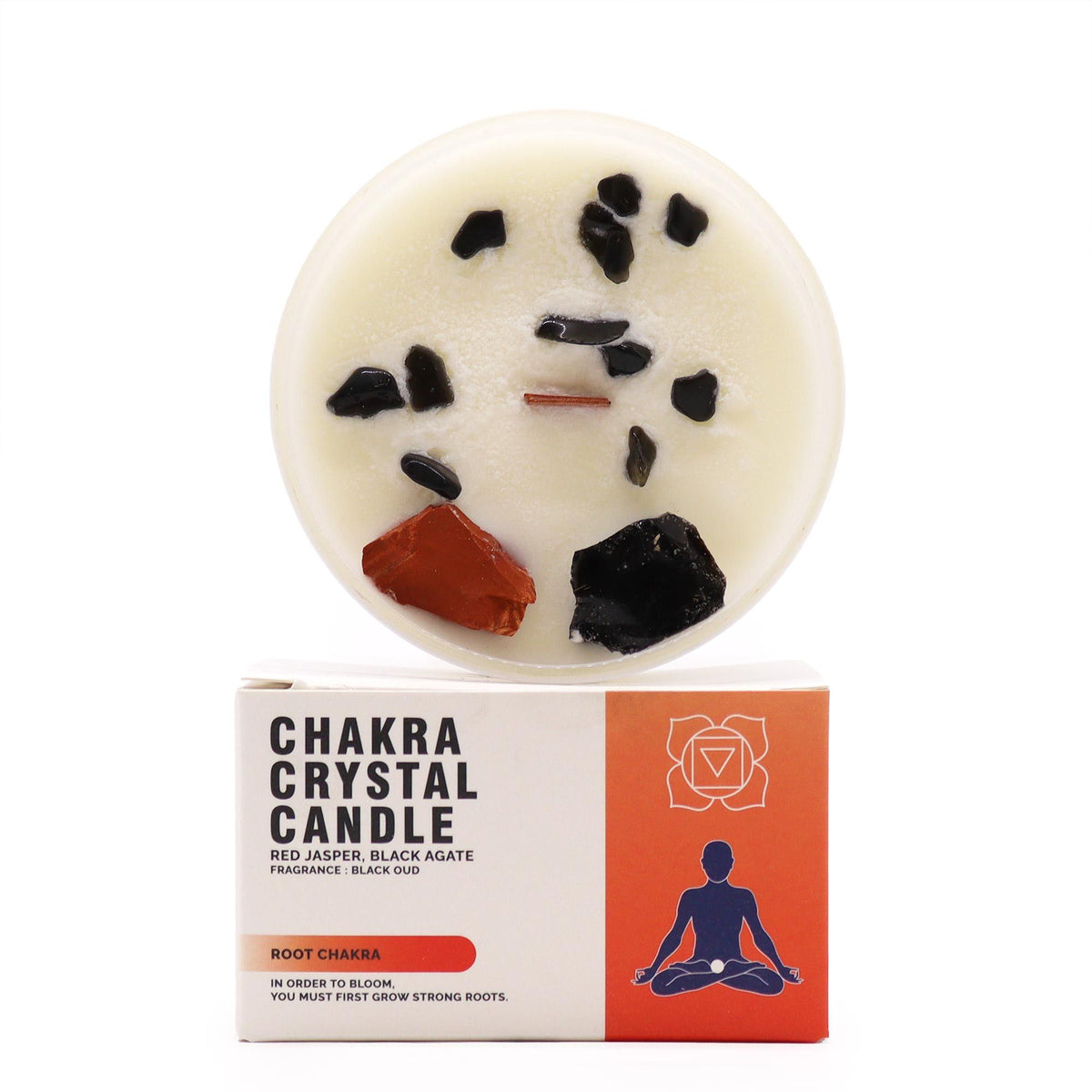 Root Chakra Crystal Candle - Black Oud with Red Jasper