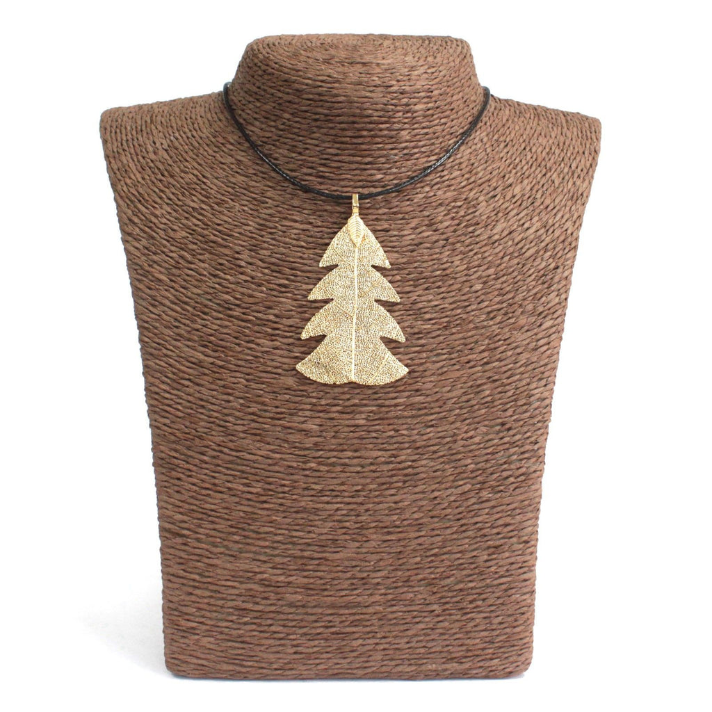 Festive Fir Real Leaf Necklace - Gold