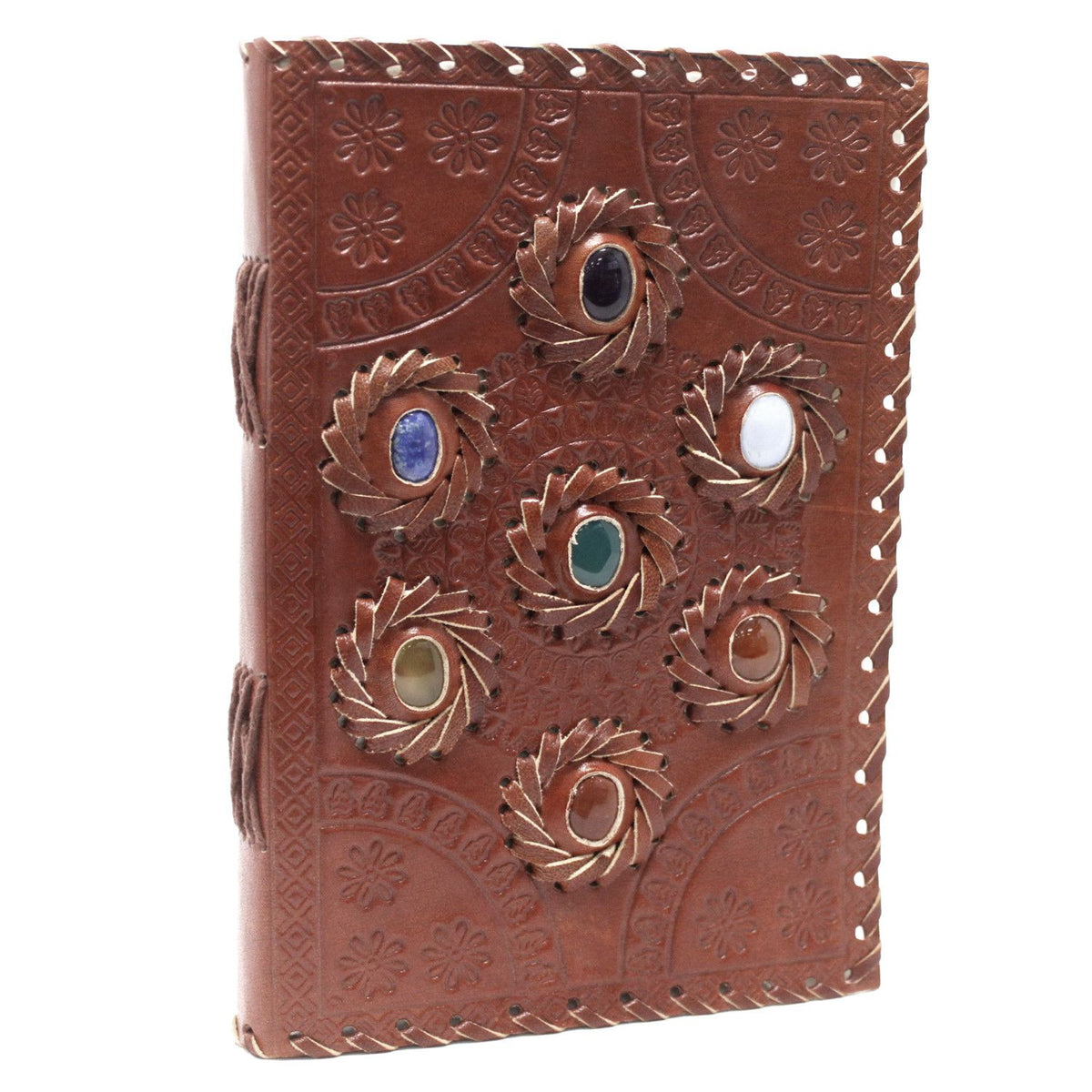 Leather Chakra Stone Notebook, 200 Pages – 22x15 cm