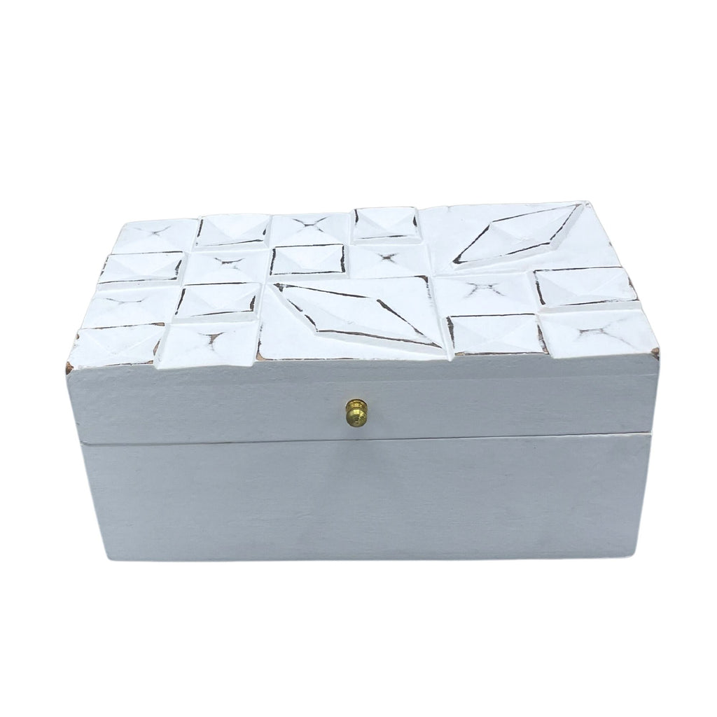 Vintage Deco Wooden Storage Box - White Diamonds, 22 x 12 cm – view 2