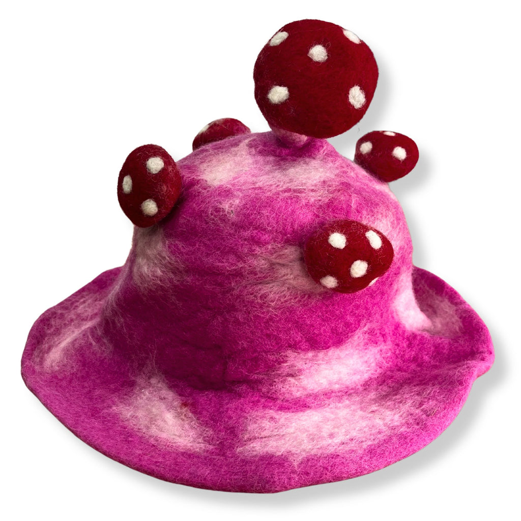 Felted Wool Mushroom Hat - Shocking Pink – view 2