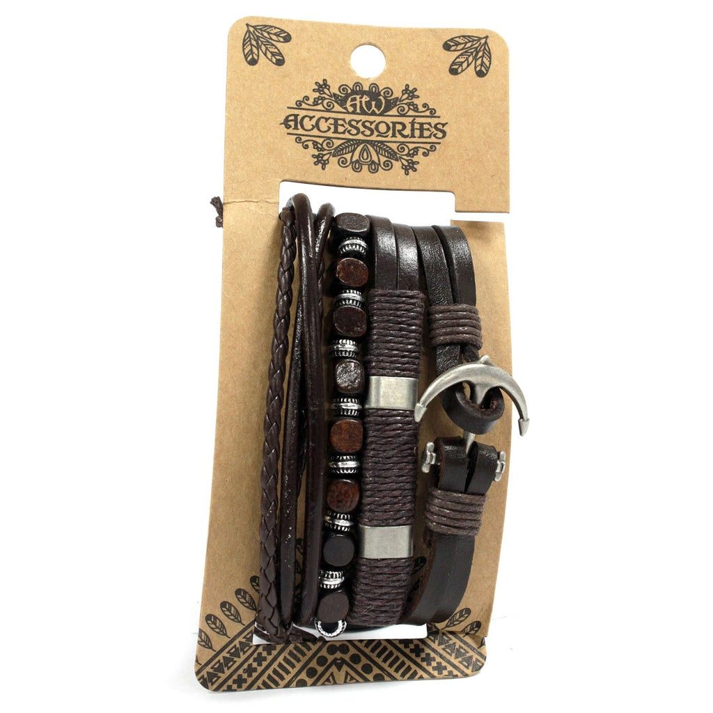 Men's Bracelet Set - Metal & Leather, 4 Pieces – view 3