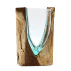 Molten Glass V-Shaped Art Vase on Wood