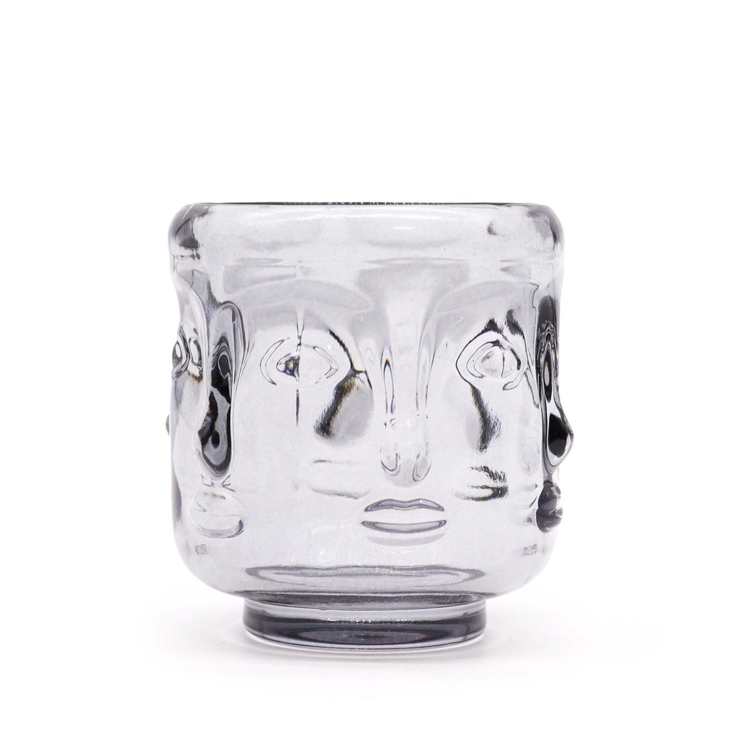 Buddha Faces Glass Candle Jar Set - Midnight Grey